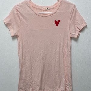 Sundry pale pink soft t shirt with red heart and SUN DAY on the back